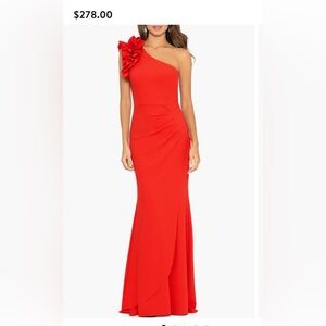 New! Red One-Shoulder ruffle gown